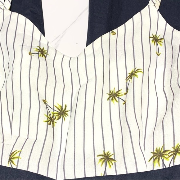 English Factory Navy Blue Palm Tree Full Length Square Pants Jumpsuit Size XS - Picture 6 of 15